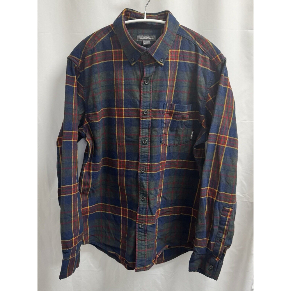 Eddie Bauer Cotton Easy Care Warm Flannel Shirt Men's Size Medium Navy Blue